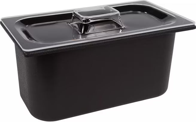 Keep cold foods organized and safely chilled with the One Third Size Black Coldmaster Food Pan with Divider 3.5 Quart CM110303. This insulated gel filled food pan features a molded divider and maintains temperatures for up to 8 hours without ice, making it ideal for restaurants, buffets, catering operations, salad bars, and commercial kitchens.