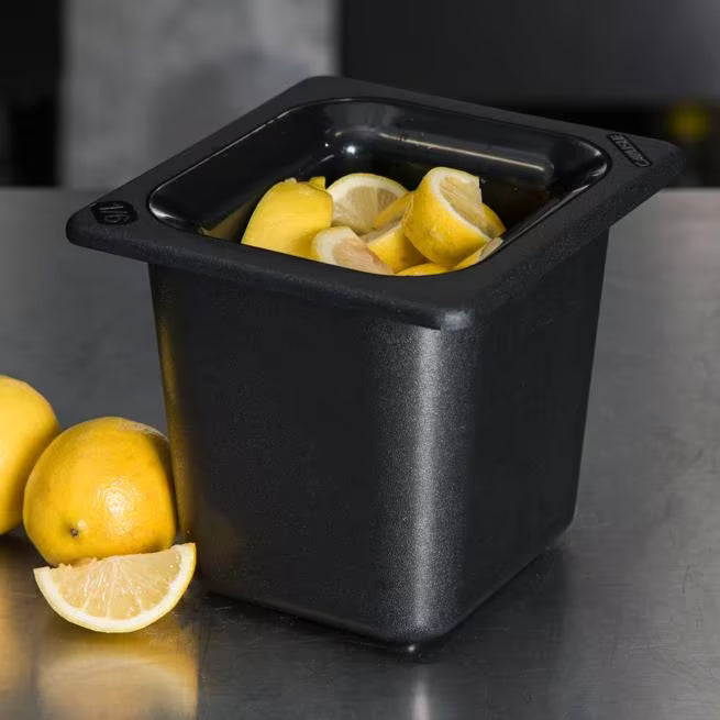 Keep cold foods safely chilled with the One Sixth Size Black Coldmaster Deep Food Pan 1 Quart CM110403. This insulated gel filled food pan maintains temperatures for up to 8 hours without ice and is ideal for condiments, toppings, sauces, salad bars, restaurants, buffets, and commercial kitchens.
