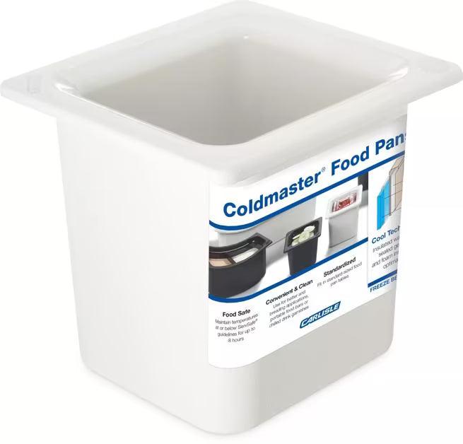 Keep cold foods safely chilled with the One Sixth Size White Coldmaster Deep Food Pan 1 Quart CM110502. This insulated gel filled food pan maintains temperatures for up to 8 hours without ice and is ideal for condiments, toppings, sauces, salad bars, restaurants, buffets, and commercial kitchens.