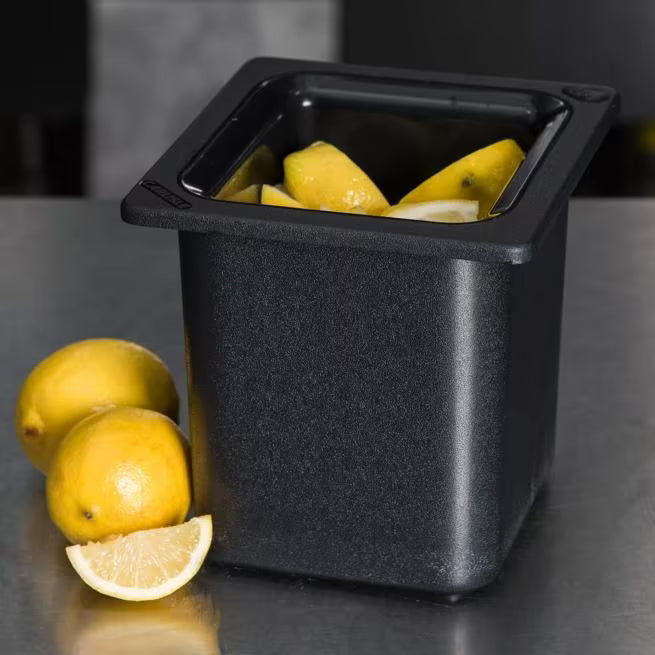 Keep cold foods safely chilled with the One Sixth Size Black Coldmaster Deep Food Pan 1 Quart CM110503. This insulated gel filled food pan maintains temperatures for up to 8 hours without ice and is ideal for condiments, toppings, sauces, salad bars, restaurants, buffets, and commercial kitchens.