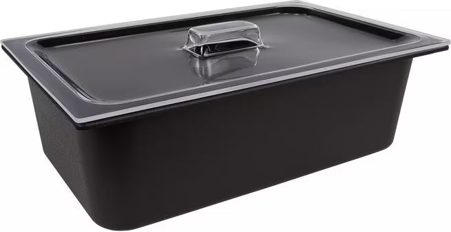 Protect chilled foods with the Clear Coldmaster Food Pan Lid Full Size CM112507. This dishwasher safe lid provides full coverage, a molded handle for easy removal, and a secure fit for Coldmaster full size food pans in restaurants, buffets, catering operations, and commercial kitchens.