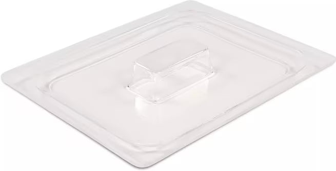 Protect chilled foods with the Clear Coldmaster Food Pan Lid Half Size CM112607. This dishwasher safe lid provides full coverage, a molded handle for easy removal, and a secure fit for Coldmaster half size food pans in restaurants, buffets, catering operations, and commercial kitchens.