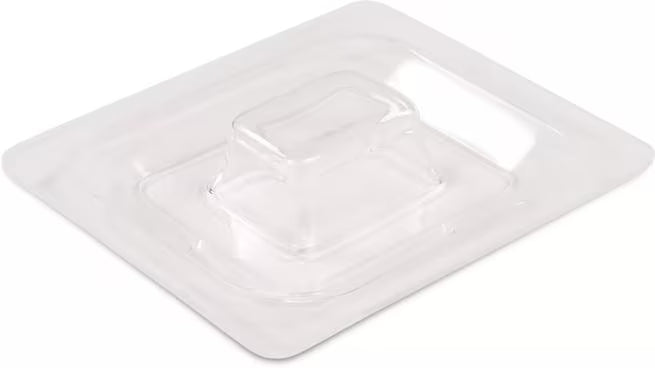 Protect chilled foods with the Clear Coldmaster Food Pan Lid One Sixth Size CM112807. This dishwasher safe lid provides full coverage, a molded handle for easy removal and a secure fit for Coldmaster one sixth size food pans.