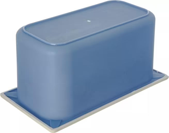 Organize and monitor cold foods with the 3.4 Quart White Blue Coldmaster CoolCheck Third Size Divided Food Pan CM1103C1402. CoolCheck technology visually indicates temperature changes while refrigerant gel keeps food at or below 40°F for up to 8 hours.