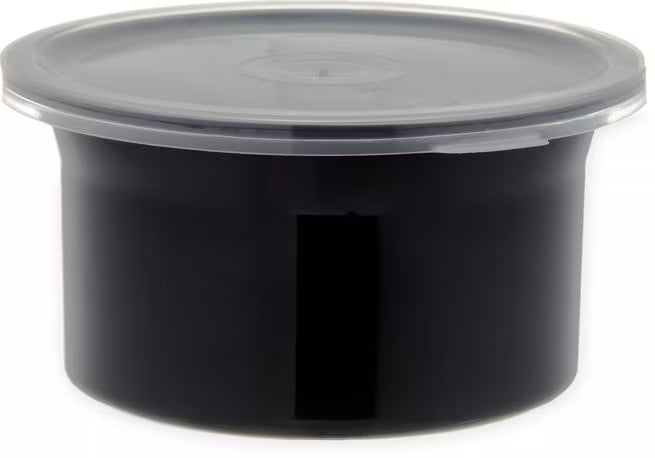 Serve condiments, sauces and sides with the 0.6 Quart Black Classic Crock with Lid 030003. Durable SAN construction resists staining, breaking, chipping and scuffing while the included translucent snap on lid provides convenient coverage.