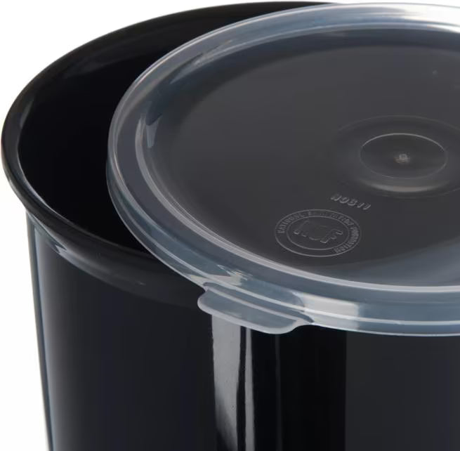 Serve condiments, sauces and sides with the 1.2 Quart Black Classic Crock with Lid 030103. Durable SAN construction resists staining, breaking, chipping and scuffing while the included translucent snap on lid provides convenient coverage.
