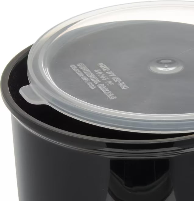 Serve condiments, sauces and sides with the 2.7 Quart Black Classic Crock with Lid 030203. Durable SAN construction resists staining, breaking, chipping and scuffing while the included translucent snap on lid provides convenient coverage.