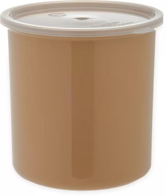 Serve condiments, sauces and sides with the 2.7 Quart Beige Classic Crock with Lid 030206. Durable SAN construction resists staining, breaking, chipping and scuffing while the included translucent snap on lid provides convenient coverage.