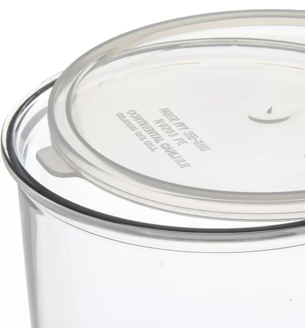 Serve condiments, sauces and sides with the 2.7 Quart Clear Classic Crock with Lid 030207. Durable SAN construction resists staining, breaking, chipping and scuffing while the clear design and included translucent snap on lid provide convenient visibility and coverage.