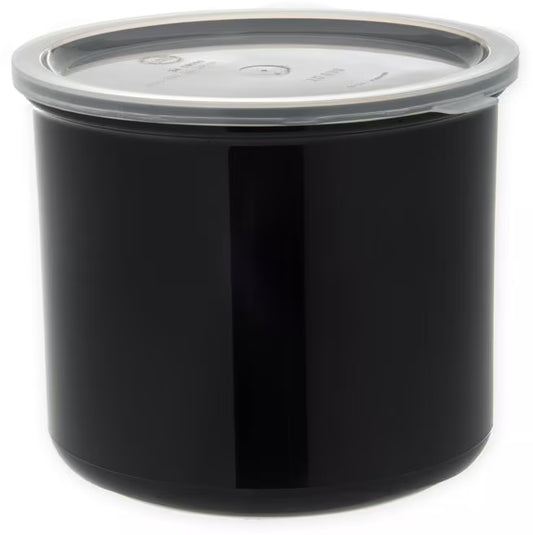 Serve condiments, sauces and sides with the 4 Quart Black Classic Crock with Lid 030403. Durable SAN construction resists staining, breaking, chipping and scuffing while the included translucent snap on lid provides convenient coverage.