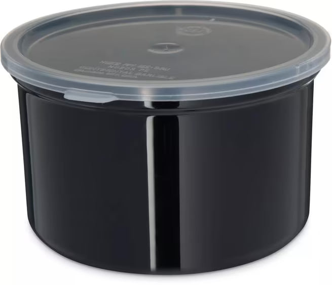Serve condiments, sauces and sides with the 1.5 Quart Black Classic Crock with Lid 031603. Durable SAN construction resists staining, breaking, chipping and scuffing while the included translucent snap on lid provides convenient coverage.