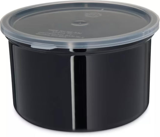 Serve condiments, sauces and sides with the 1.5 Quart Black Classic Crock with Lid 031603. Durable SAN construction resists staining, breaking, chipping and scuffing while the included translucent snap on lid provides convenient coverage.