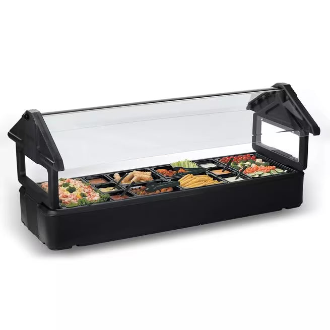 Expand your serving area with the 4 Foot Black Six Star Food Bar Tray Slide 662003. Durable polyethylene construction, easy assembly and a scratch resistant textured finish make it ideal for commercial buffet and cafeteria setups.