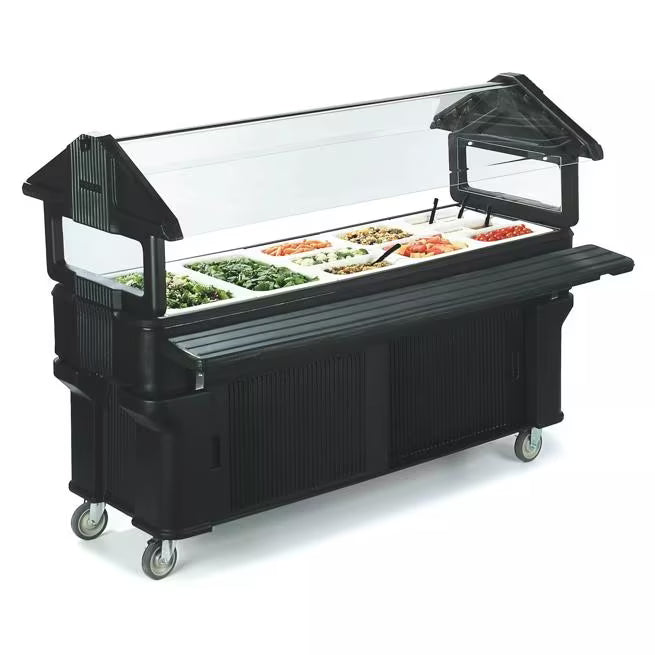 Expand your serving area with the 6 Foot Black Six Star Food Bar Tray Slide 662103. Durable polyethylene construction, easy assembly and a scratch resistant textured finish make it ideal for commercial buffet and cafeteria setups.