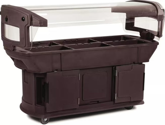 Serve and display chilled foods with the 6 x 2 x 4.5 Foot Brown Maximizer Food Bar 771101. Holds six full size food pans and features a double sided acrylic sneeze guard, durable polyethylene construction and convenient tool free setup.