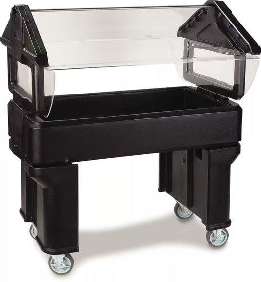 Serve chilled foods with the 4 x 2 x 4.2 Foot Black Six Star Portable Food Bar 660503. Features insulated polyethylene construction, a wide acrylic sneeze guard, swivel casters and capacity for 6 inch deep food pans.