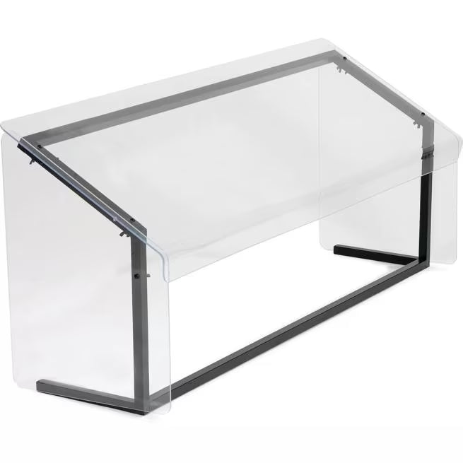 Protect displayed foods with the 48 Inch Black Standard Single Sided Sneeze Guard 914803. Designed for compatible Five Star Buffet Bars with an 18 inch shield width and 12 inch mounted depth.