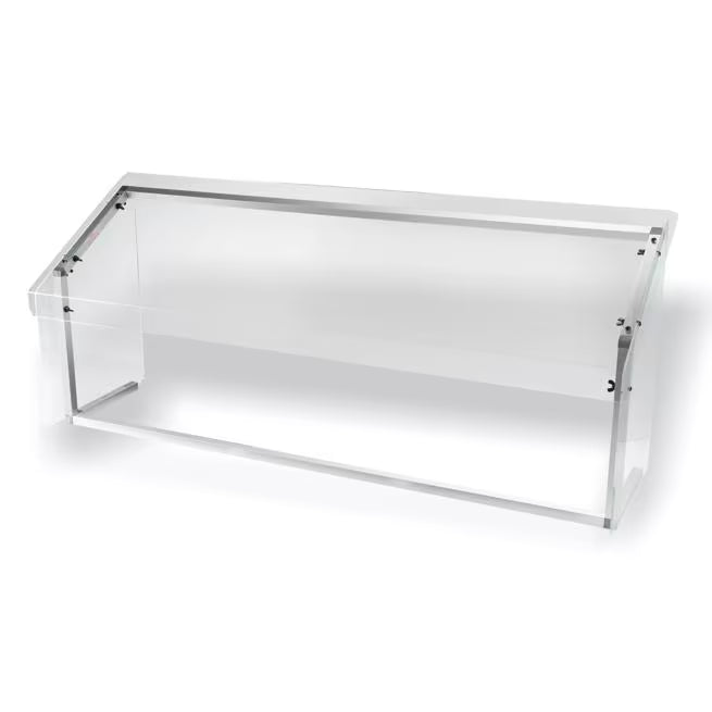 Protect displayed foods with the 60 Inch Clear Standard Single Sided Sneeze Guard 916007. Designed for compatible Five Star Buffet Bars with an 18 inch shield width and approximately 12 inch mounted depth.