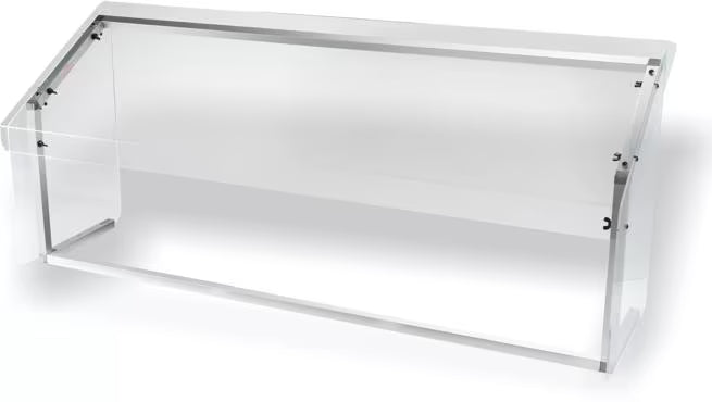 Protect displayed foods with the 60 Inch Clear Standard Single Sided Sneeze Guard 916007. Designed for compatible Five Star Buffet Bars with an 18 inch shield width and approximately 12 inch mounted depth.