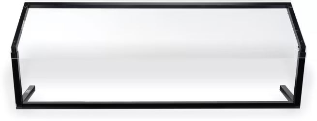Protect displayed foods with the 60 Inch Black Adjustable Single Sided Sneeze Guard 926003. Designed for compatible Five Star Buffet Bars with an adjustable opening height from 11.25 to 17.25 inches.