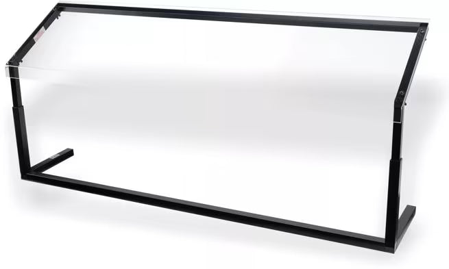 Protect displayed foods with the 60 Inch Black Adjustable Single Sided Sneeze Guard 926003. Designed for compatible Five Star Buffet Bars with an adjustable opening height from 11.25 to 17.25 inches.