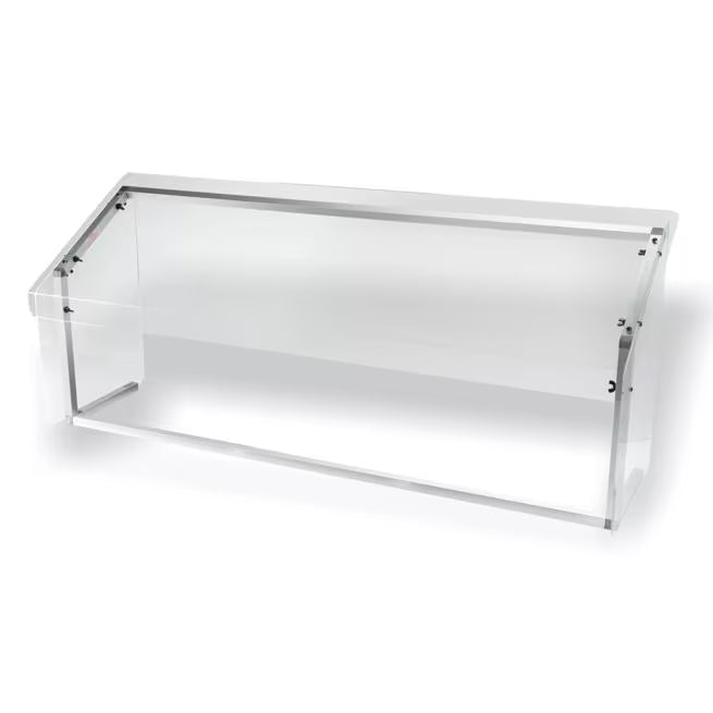 Protect displayed foods with the 60 Inch Clear Adjustable Single Sided Sneeze Guard 926007. Designed for compatible Five Star Buffet Bars with an adjustable opening height from 11.25 to 17.25 inches.