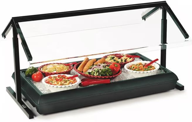 Protect both sides of your buffet with the 73-1/4 Inch Black Adjustable Double Sided Sneeze Guard 972203. Designed for compatible Five Star Buffet Bars with an adjustable opening height from 11.75 to 18.75 inches.