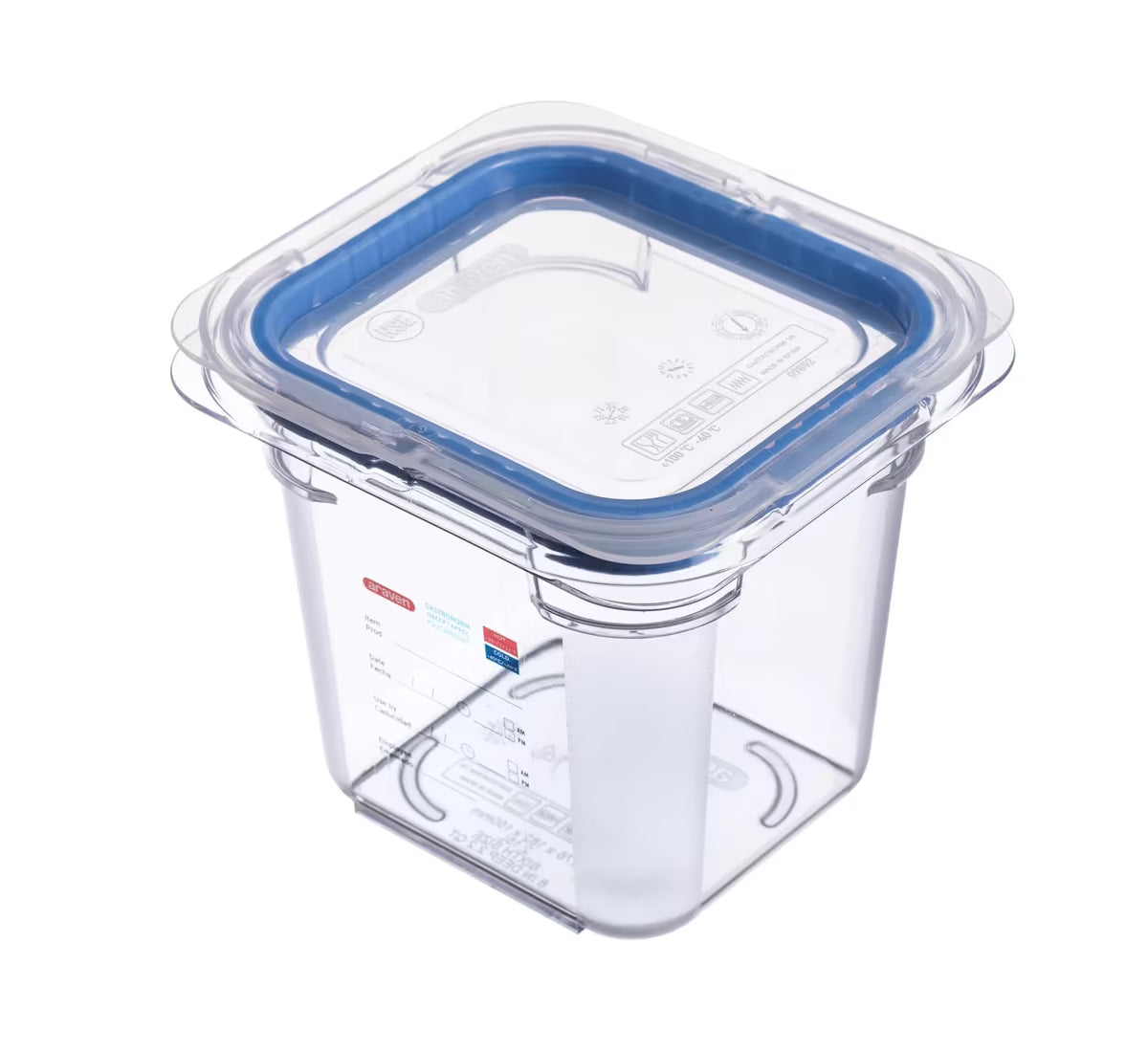 Keep food fresh with the GN 1/6 Size Clear Polypropylene Airtight Lid 09852. Features a rubber seal, spill-proof design and GastroNorm sizing for secure commercial food storage.