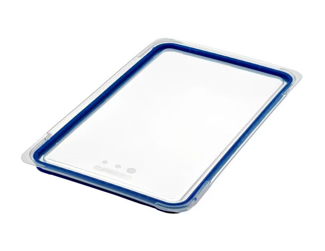Keep food fresh with the GN 1/1 Size Clear Polypropylene Airtight Lid 09856. Features a rubber seal, spill-proof design and GastroNorm sizing for secure commercial food storage and transportation.
