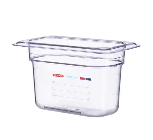 GN 1/9 Size 4 Inch Deep Clear Polycarbonate Food Pan with Integrated Label 09837 6/Pack