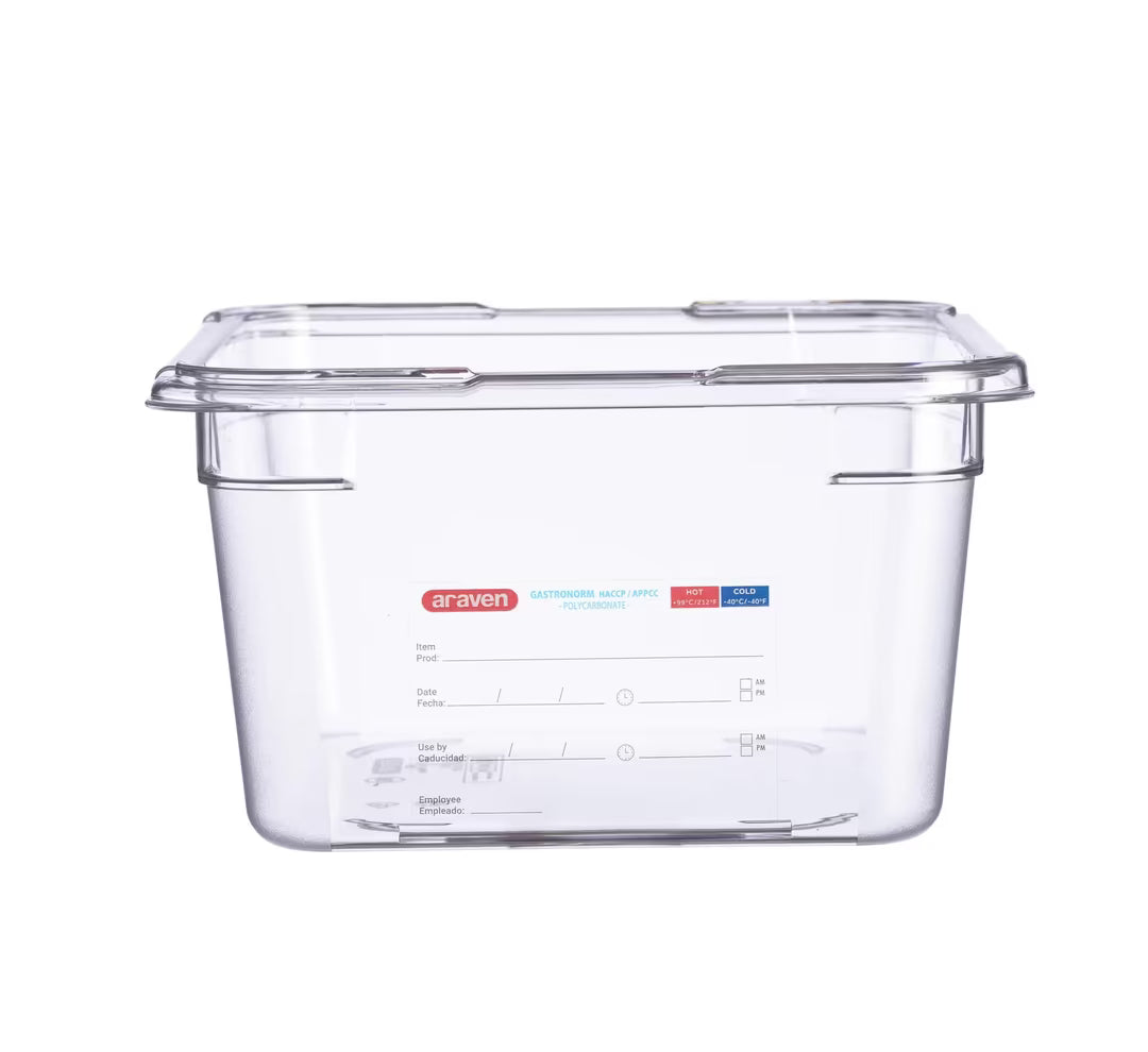 GN 1/2 Size 6 Inch Deep Clear Polycarbonate Food Pan with Integrated Label 09842 6/Pack