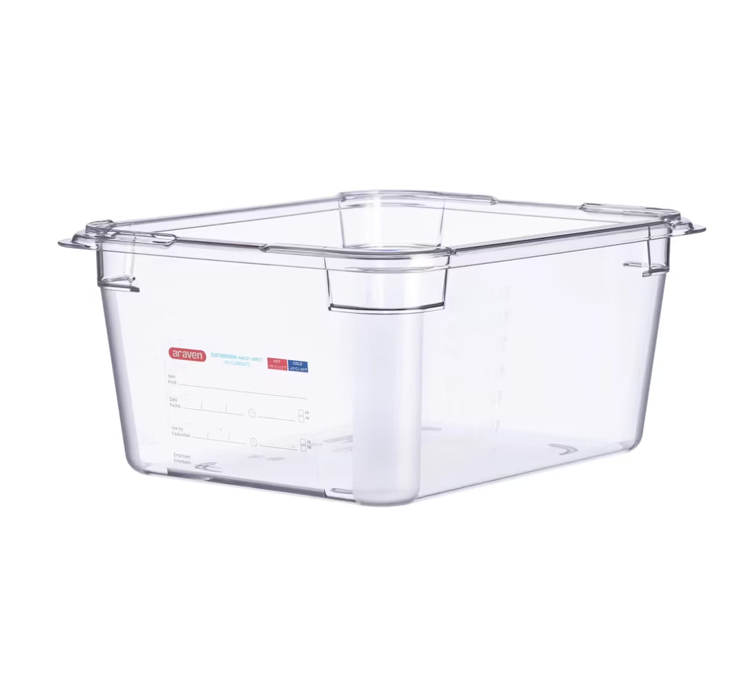 GN 1/2 Size 6 Inch Deep Clear Polycarbonate Food Pan with Integrated Label 09842 6/Pack