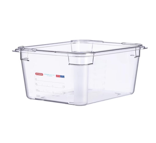 GN 1/2 Size 6 Inch Deep Clear Polycarbonate Food Pan with Integrated Label 09842 6/Pack