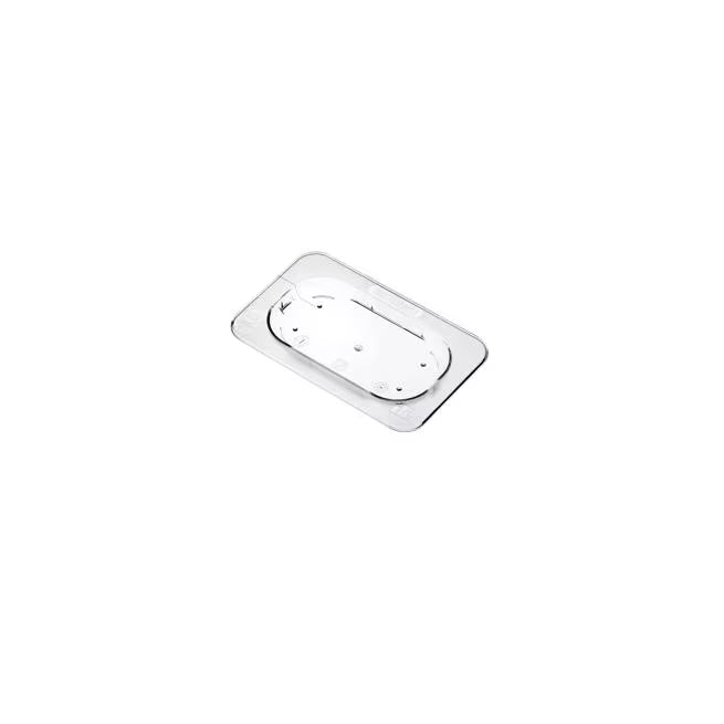 Preserve fruits and vegetables with the GN 1/9 Size Clear Polycarbonate Contact Lid 94013. Features a universal fit, integrated handle, condensation control, and reduced air exposure.