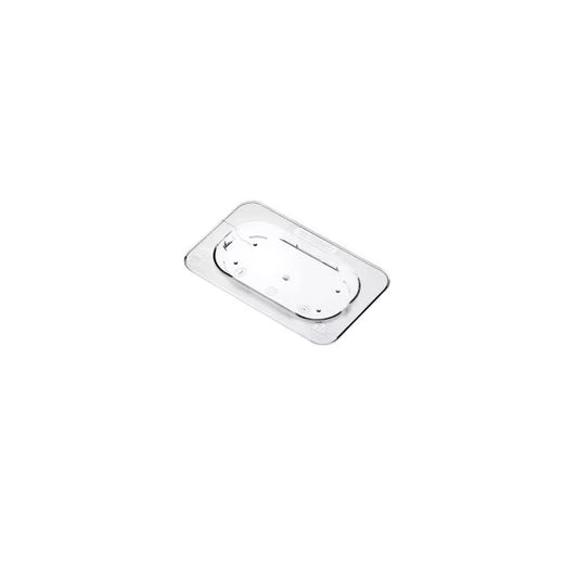 Preserve fruits and vegetables with the GN 1/9 Size Clear Polycarbonate Contact Lid 94013. Features a universal fit, integrated handle, condensation control, and reduced air exposure.