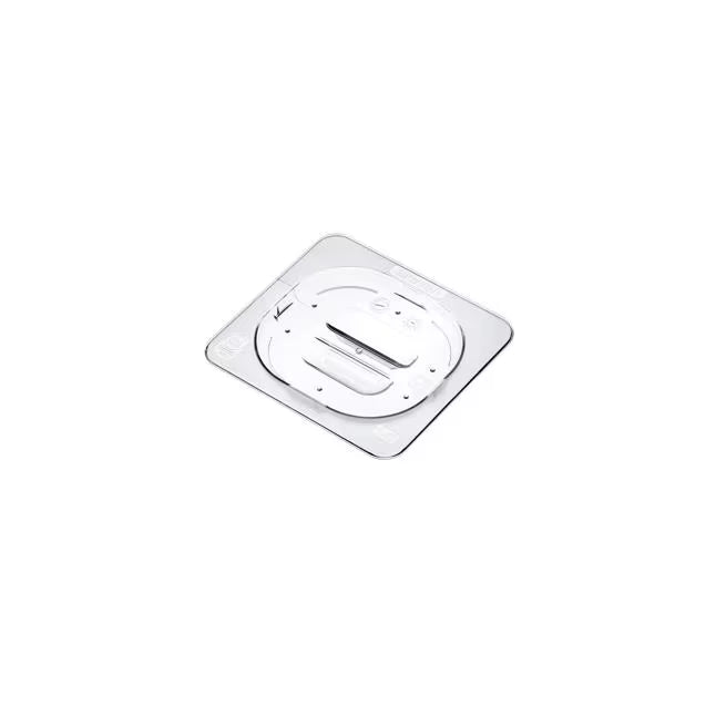 Preserve fruits and vegetables with the GN 1/6 Size Clear Universal Polycarbonate Lid 94018. Features a universal fit, integrated handle, condensation control, and reduced air exposure.