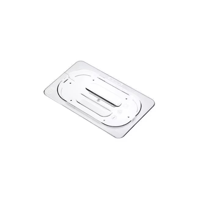 Preserve fruits and vegetables with the GN 1/4 Size Clear Universal Polycarbonate Contact Lid 94022. Features a universal fit, integrated handle, condensation control, and reduced air exposure.