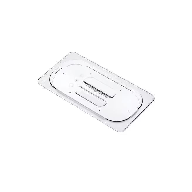 Preserve fruits and vegetables with the GN 1/3 Size Clear Universal Polycarbonate Contact Lid 94029. Features a universal fit, integrated handle, condensation control, and reduced air exposure.