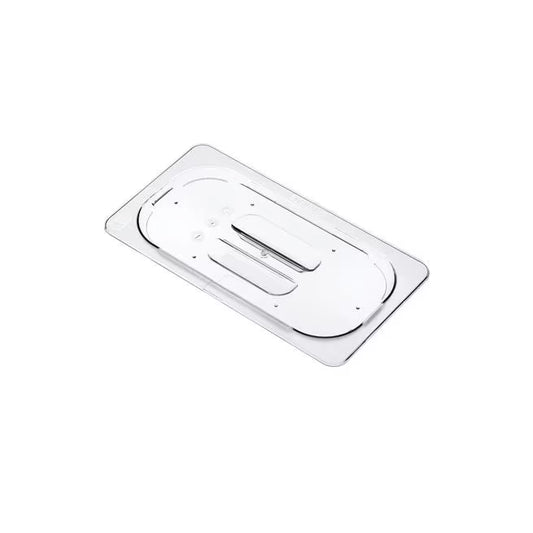 Preserve fruits and vegetables with the GN 1/3 Size Clear Universal Polycarbonate Contact Lid 94029. Features a universal fit, integrated handle, condensation control, and reduced air exposure.