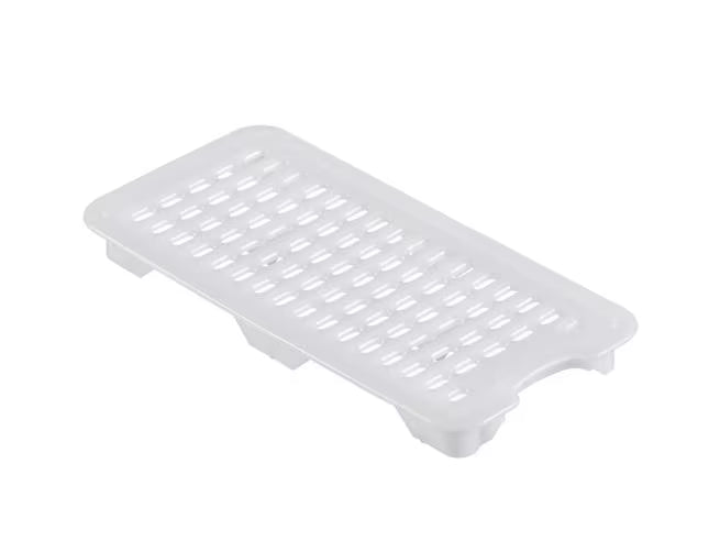 Preserve food efficiently with the GN 1/3 Size White HDPE Drain Tray 00242. Features a versatile design for meats, fruits, vegetables, and seafood, rounded edges, and ergonomic handling.