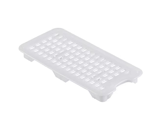 Preserve food efficiently with the GN 1/3 Size White HDPE Drain Tray 00242. Features a versatile design for meats, fruits, vegetables, and seafood, rounded edges, and ergonomic handling.