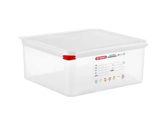 GN 2/3 Size 6 Inch Deep 14.7 Qt Translucent Polypropylene Food Pan with Airtight Lid 00470 8/Pack