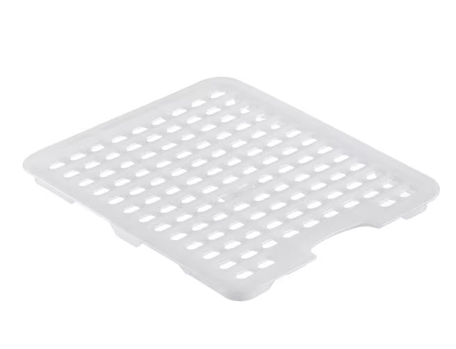 Preserve food efficiently with the GN 2/3 Size White HDPE Drain Tray 01923. Features a versatile design for meats, fruits, vegetables, and seafood, rounded edges, and easy cleaning.
