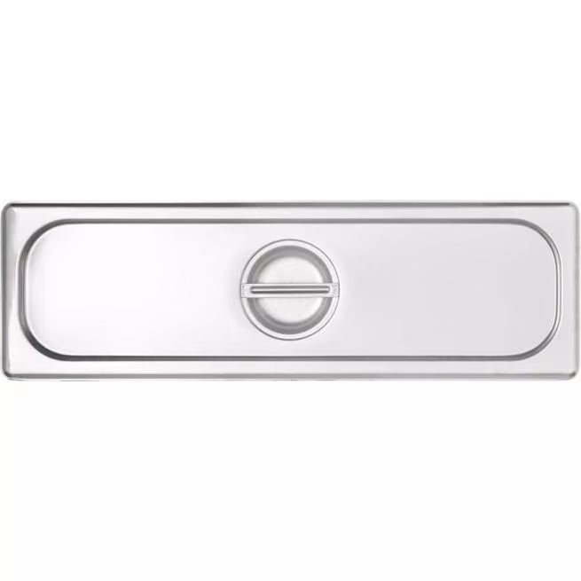Protect food with the DuraPan Light Gauge Stainless Steel Steam Table Long Hotel Pan Cover Half-Size 60700HLC. Features durable stainless steel construction and a comfortable concave handle.
