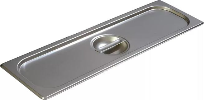 Protect food with the DuraPan Light Gauge Stainless Steel Steam Table Long Hotel Pan Cover Half-Size 60700HLC. Features durable stainless steel construction and a comfortable concave handle.