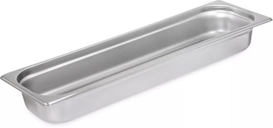 Prepare and serve food efficiently with the DuraPan Light Gauge Stainless Steel Steam Table Long Hotel Pan Long 1/2 Size 2.5 Inch Deep 60700HL2. Features spoonable bottoms, freezer-to-oven versatility, and Coldmaster compatibility.