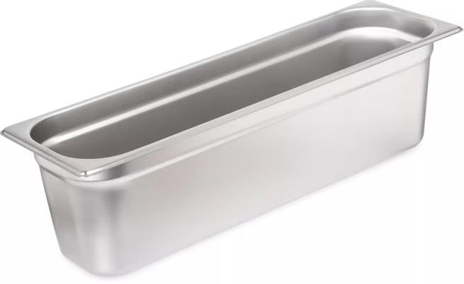 Prepare and serve food efficiently with the DuraPan Light Gauge Stainless Steel Steam Table Long Hotel Pan Long 1/2 Size 6 Inch Deep 60700HL6. Features spoonable bottoms, freezer-to-oven versatility, and Coldmaster compatibility.
