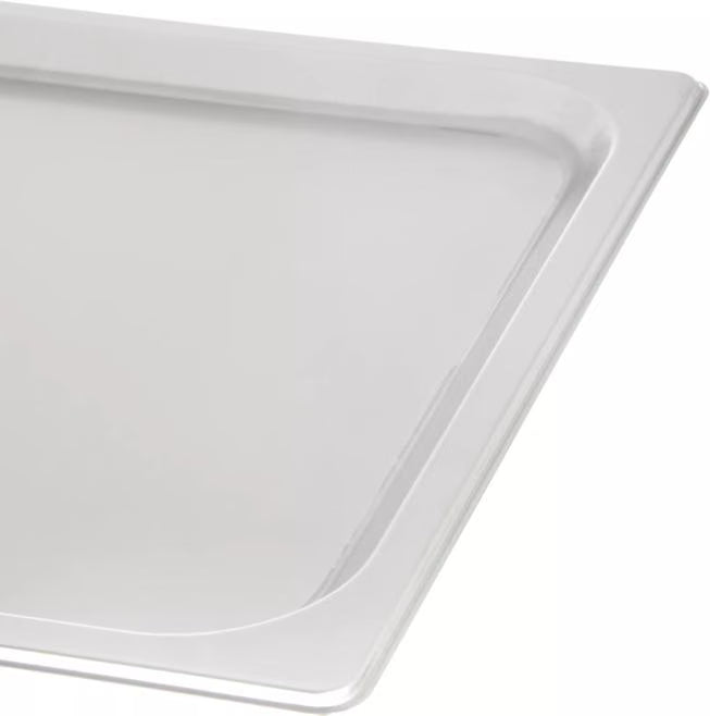 Protect food with the DuraPan Stainless Steel Steam Table Hotel Pan Handled Cover Full-Size 607000C. Features heavy gauge stainless steel construction and a comfortable concave handle.