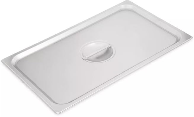Protect food with the DuraPan Stainless Steel Steam Table Hotel Pan Handled Cover Full-Size 607000C. Features heavy gauge stainless steel construction and a comfortable concave handle.