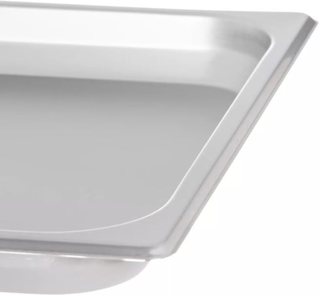 Prepare and serve food efficiently with the DuraPan Light Gauge Stainless Steel Steam Table Hotel Pan Full-Size 1 Inch Deep 607001. Features spoonable bottoms, freezer-to-oven versatility, and Coldmaster compatibility.